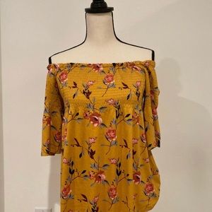 Smocked Off the Shoulder Floral Yellow Shirt
